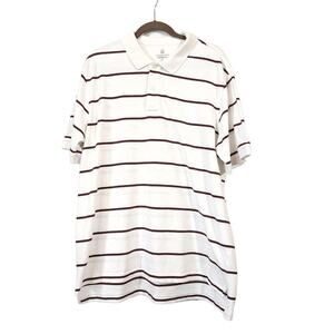 Lands End Polo Mens Shirt Size Xl Striped White Red Navy Used Collared Cotton 